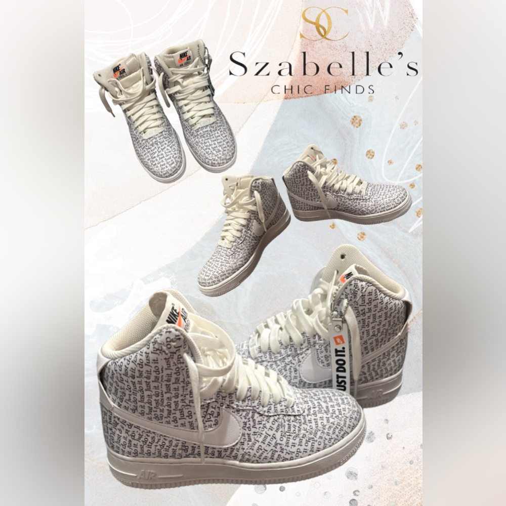 Nike Women’s High-Top Sneakers in Cream and White with All-Over Text Graphic